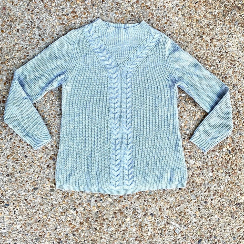 Talbots Lamb’s Wool Blend Cable Knit Soft Gray Sweater Size L